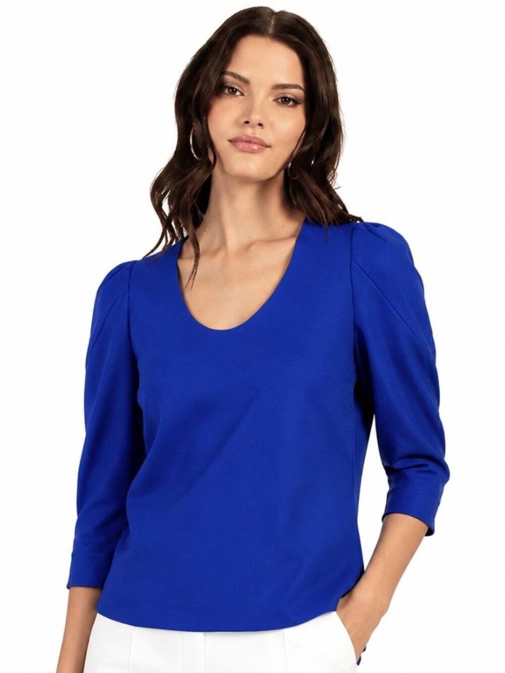 Trina Turk Blue Puff Sleeve Top